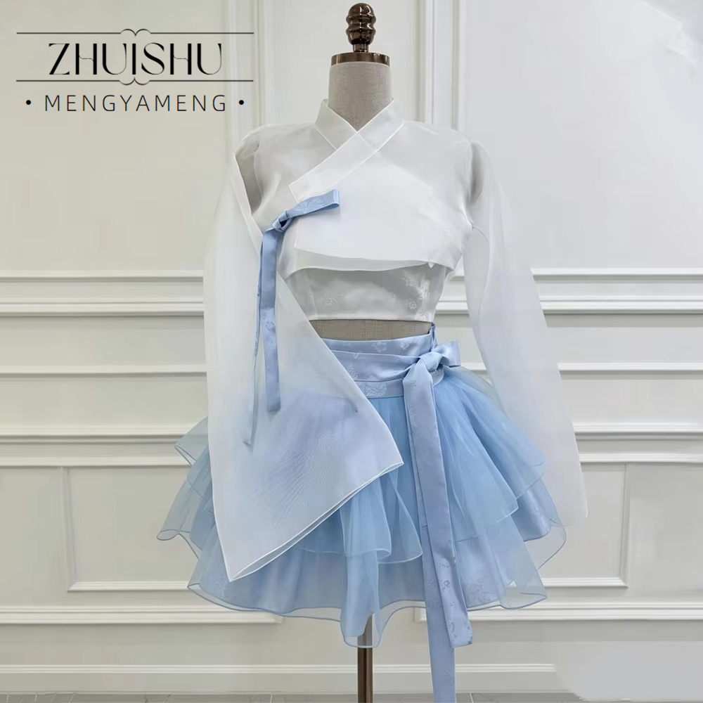 Modern Korean Lifestyle - Gaun Prom Mini Organza Modern Biru